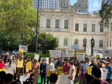 crowd at mcguinness boulevard rally at city hall