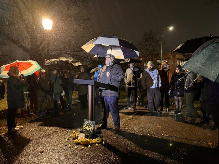Community leaders remembered Norman Fruchter at a vigil earlier this year.