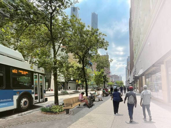 A rendering of Fulton Street following upgrades.