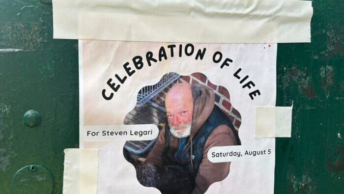 celebration of life sign for steven legari in sunset park