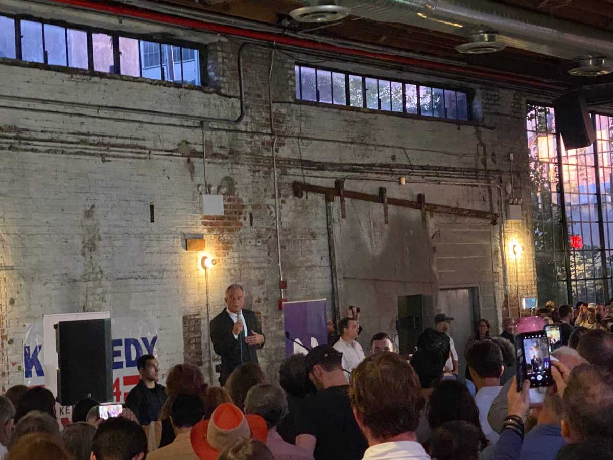 RFK JR. addressed campaign supporters gathered in Bushwick's industrial business zone Wednesday night