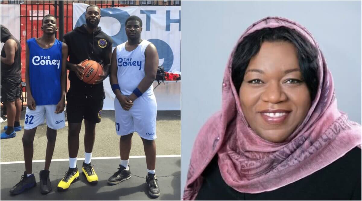 collage woman's headshot and boys with basketball anti-muslim remarks