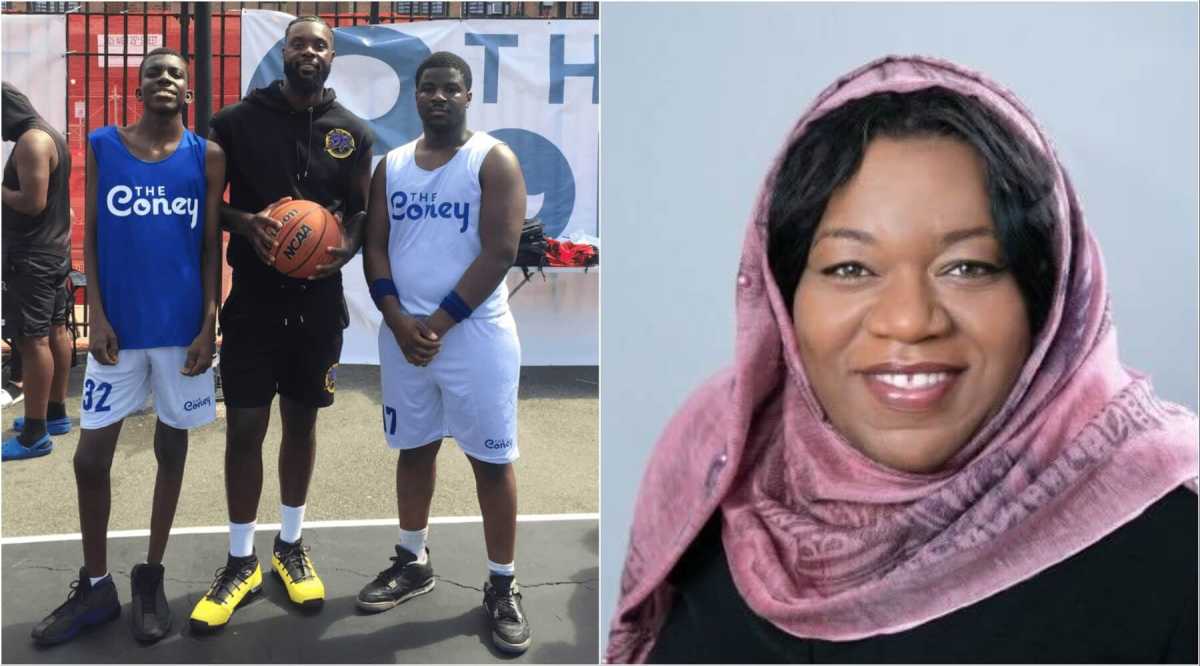 collage woman's headshot and boys with basketball anti-muslim remarks