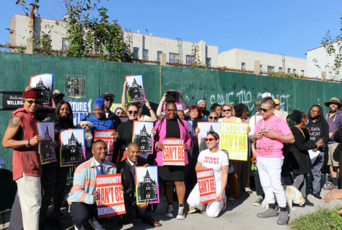 people rally at jacob dangler mansion