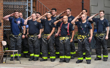 firefighters at 9/11 memorial service