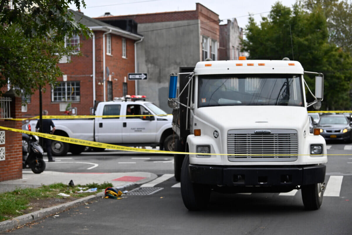 A cyclist suffered injuries after colliding with commercial work truck.