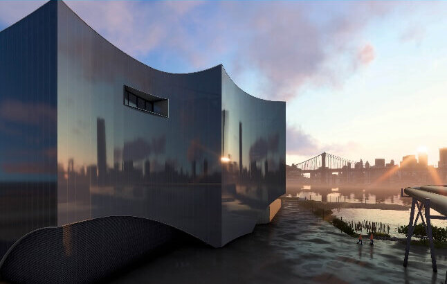 Render of the three story high Brooklyn Clean Energy Hub.