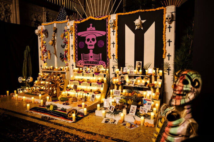 dia de los muertos altar at green-wood