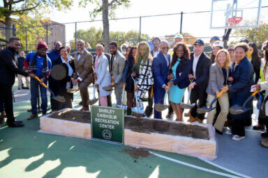 Electeds break ground at the site of the new Shirley Chisholm Recreation Center.