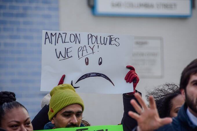 sign at e-commerce rally in Red Hook