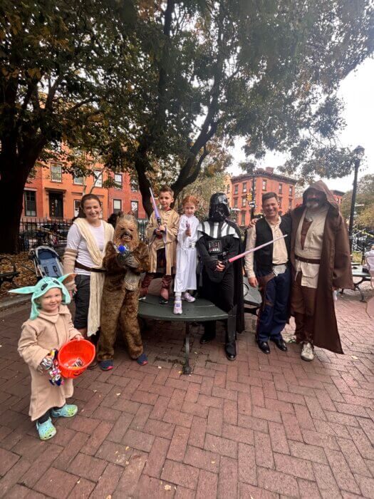 family in star wars costumes at Cobble Hill Halloween Parade