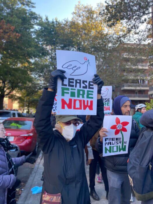 Group of protesters call for a ceasefire outside Congress Woman Yvette Clark's office.