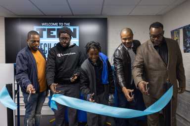 ribbon cutting teen tech center at Brooklyn Public Library