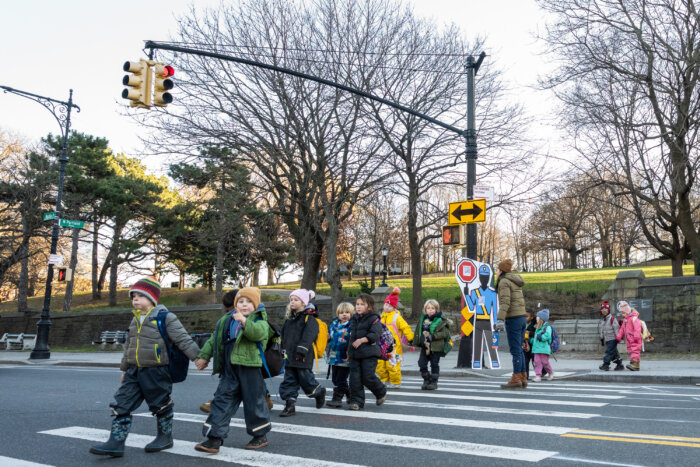 children in crosswalk in fort greene without crossing guard