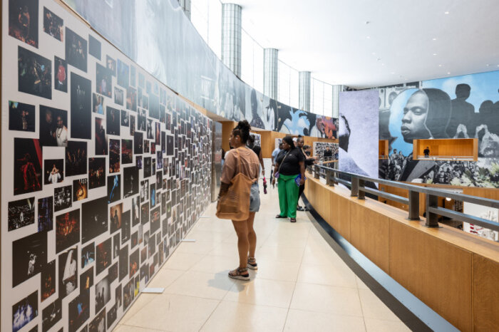 Visitors check out exclusive photos, sampled tracks and original equipment of the Brooklyn rapper, Jay- Z