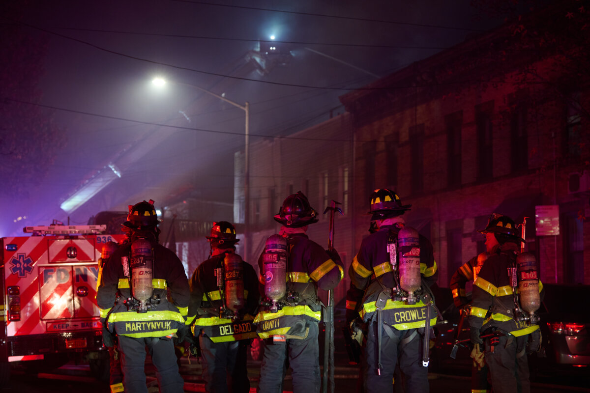 firefighters outside greenpoint apartment fire