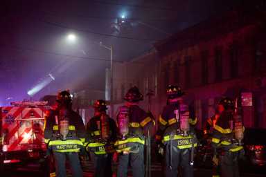 firefighters outside greenpoint apartment fire