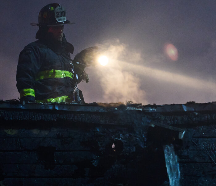 firefighter on roof in greenpoint