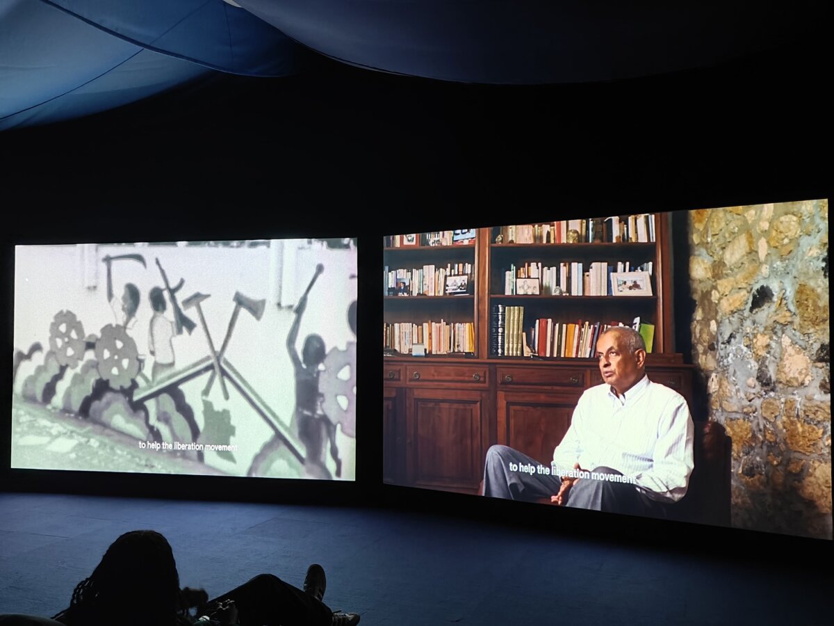 photo of screens at here the earth grows gold at the brooklyn museum