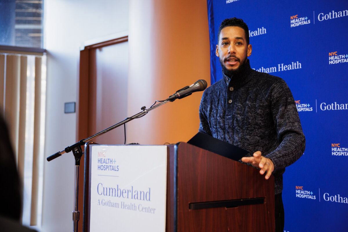 Brooklyn Borough President Antonio Reynoso speaks during a news conference at NYC Health + Hospitals/Gotham Health, Cumberland on Monday, Jan. 8, 2024. Reynoso allocated $1.1 million in capital funding for upgrades at various Gotham Health sites in Brooklyn.