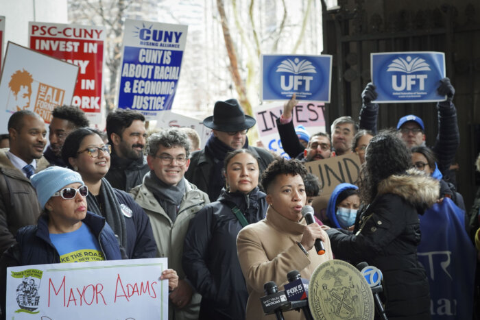 people at rally for education budget