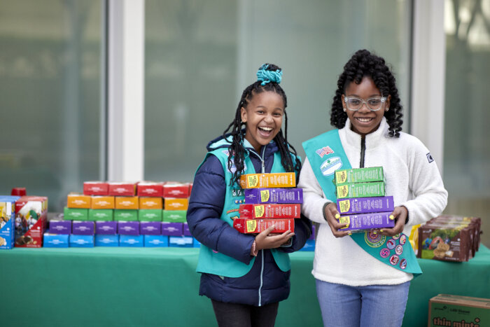 Girl Scouts will be outside Brooklyn storefronts until the end of April, offering Thin Mints, Samoas, chocolate cookies and more.