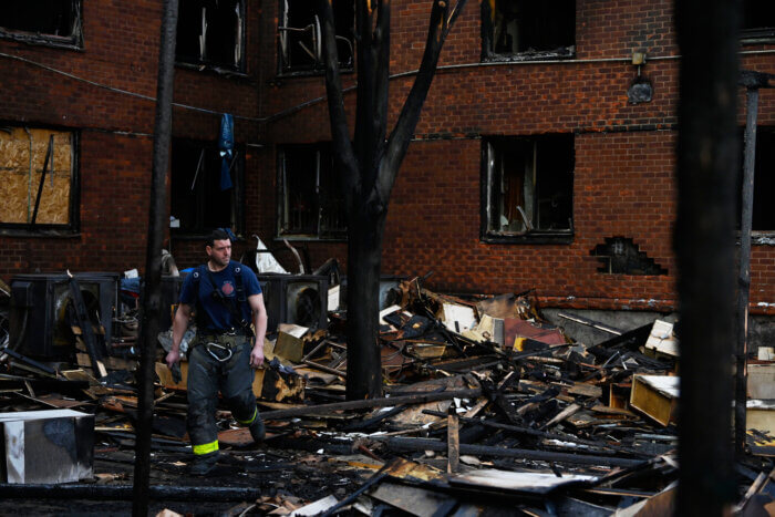 firefighters with damage in east new york