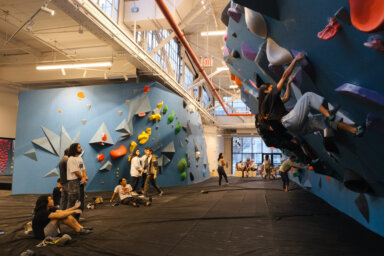 person climbing at bouldering project brooklyn