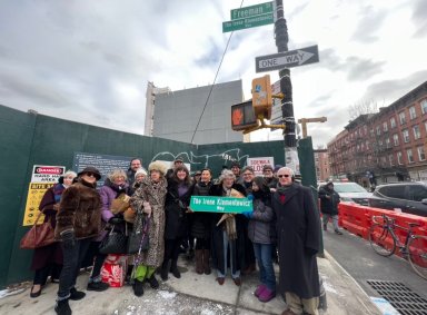 people at co-naming for Irene Klementowicz Way in Greenpoint