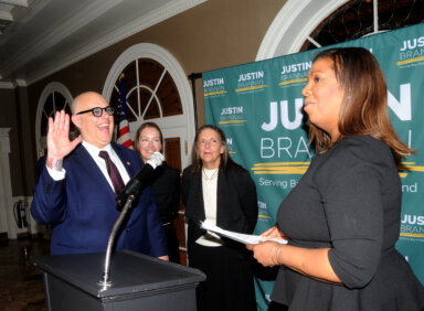 Council Member Justin Brannan was sworn in to represent District 47 by Attorney General Letitia James.