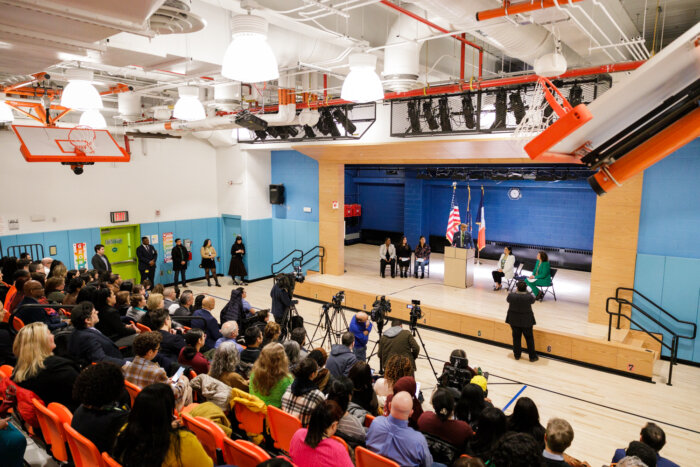 people at special education announcement in school auditorium