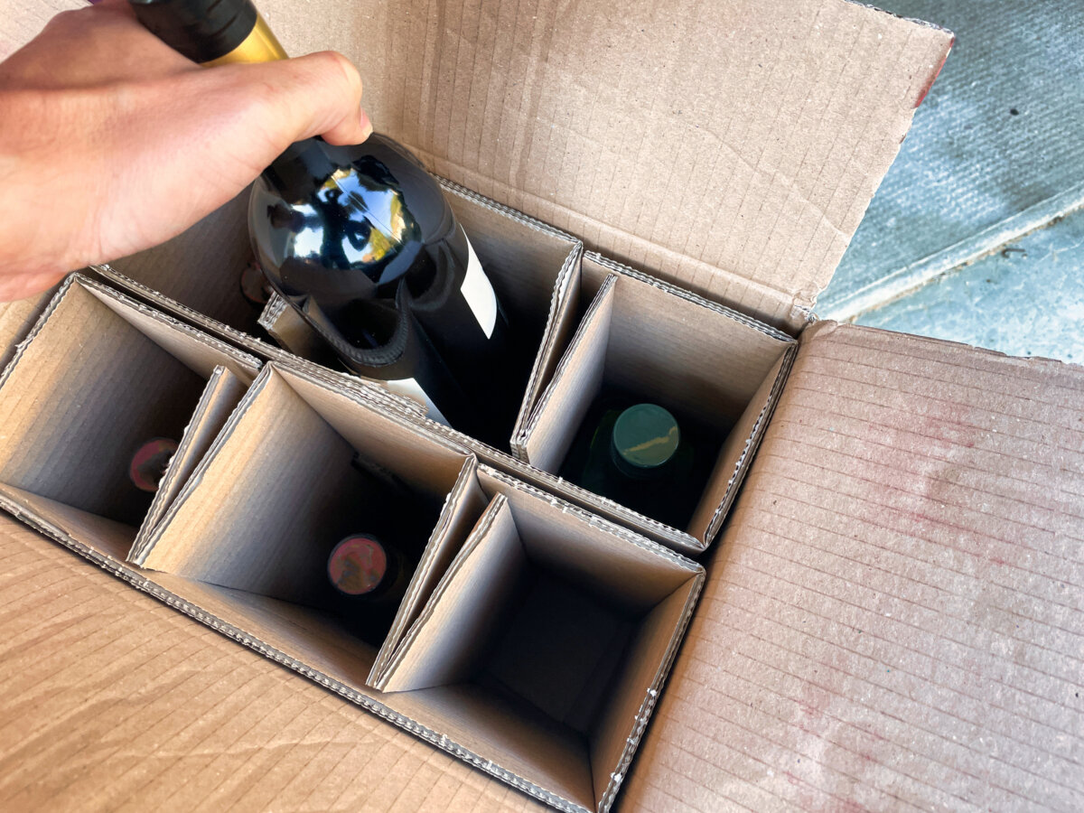 delivery of bottles of wine in box