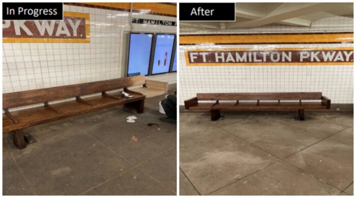 benches refinished at fort hamilton parkway
