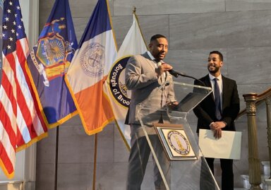 Brooklyn rapper, Maino, delivers speech as BP Reynoso named day after him.