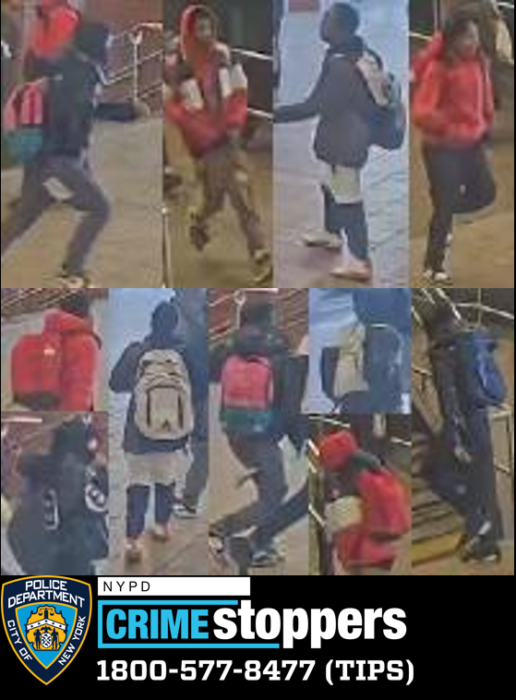 Image of eight individuals wanted by police in connection to a Valentine's Day subway station assault.