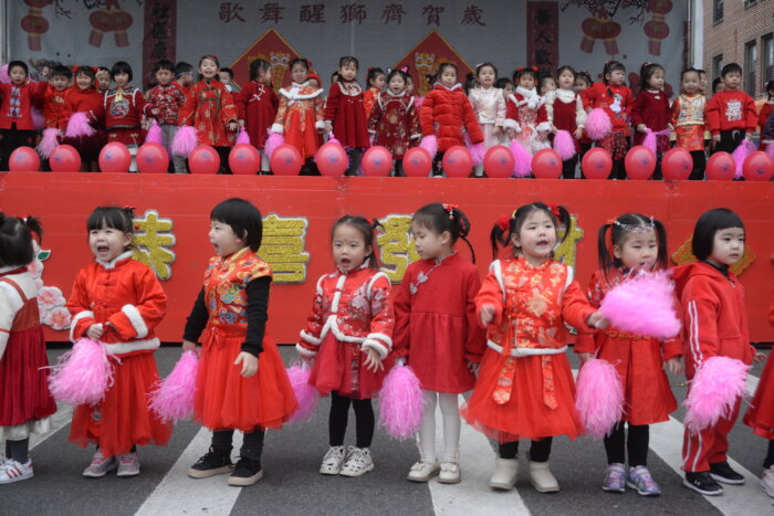 Children perform at the annual Lunar New Year celebration in Sunset Park.