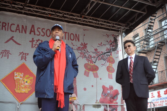 Mayor Eric Adams attends the Lunar New Year celebrations in Sunset Park.
