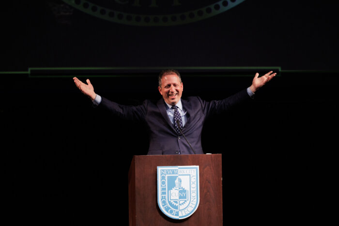 NYC Comptroller Brad Lander speaks during the Brooklyn state of the borough address at CUNY City Tech on Wednesday, March 13, 2024.