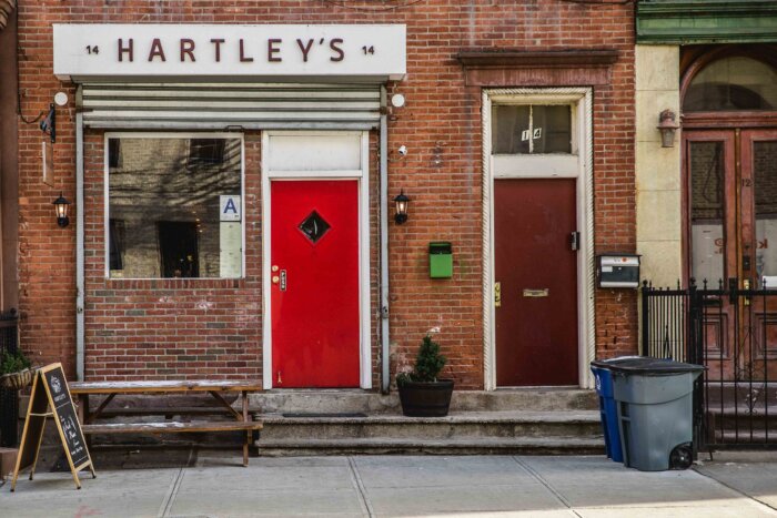 exterior of hartley's, home of the best guiness in Brooklyn