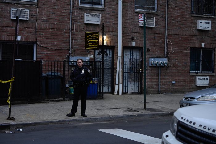 police officer on scene of east new york shooting