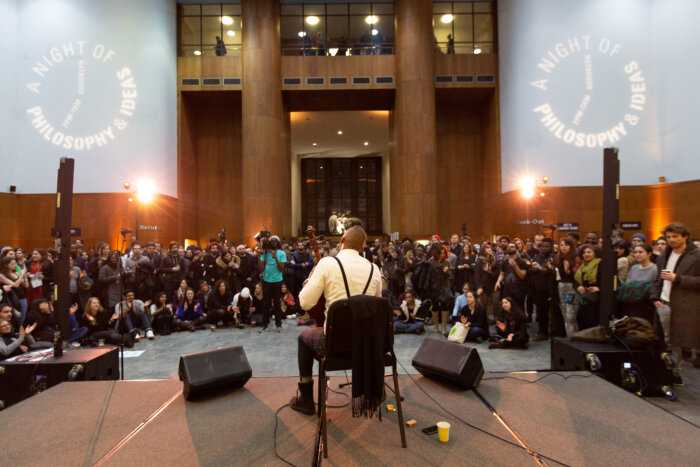 performance at night in the library