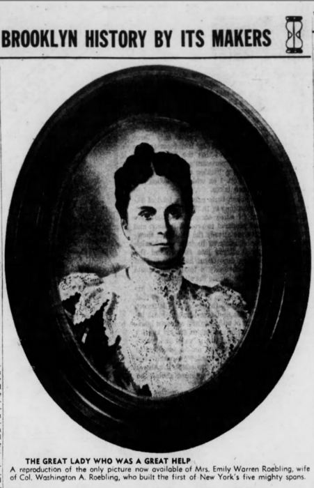 Emily Warren Roebling helped assist the construction and design of the Brooklyn Bridge after her husband, the bridge's head designer, was incapacitated following an accident.