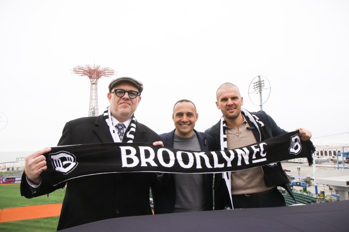 Brooklyn Football Club hosted an opening ceremony at Maimonides Park with Council Member Justin Brannan, Maximilian 'Mack' Mansfield, president and CEO of Brooklyn FC and Matt Rizzetta, chairman of North Six group.