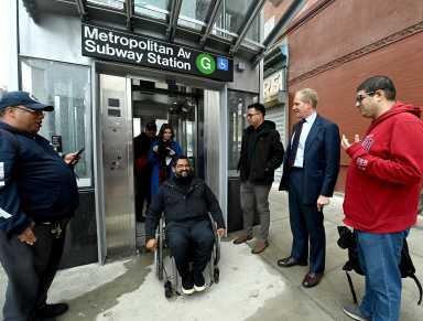 people try new elevators at metropolitan avenue-lorimer street