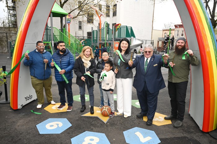 rainbow playground ribbon-cutting