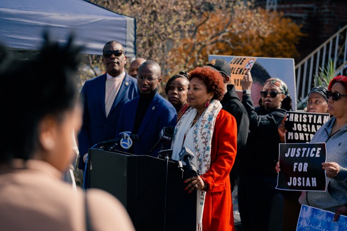 Council Member Mercedes Narcisse at the rally on Easter Sunday to protest gun violence.