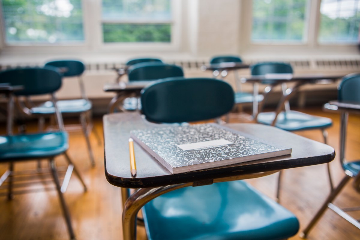 School desks in a Classroom