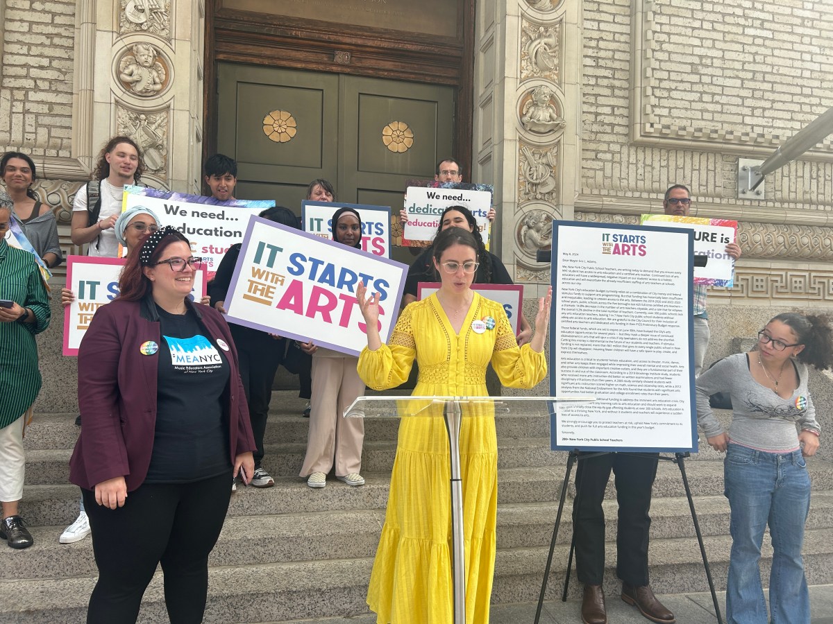 Art educators and advocates held a rally in downtown Brooklyn calling for support of public school art education.