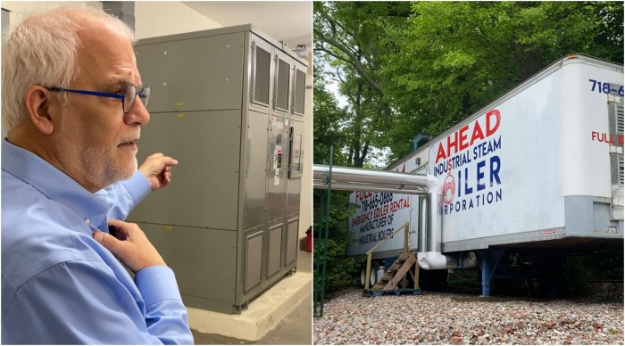 (L) Craig Piper, Vice President and Director of City Zoos shows off the new generator (R) The zoo's temporary boiler system which will be in place for a few years