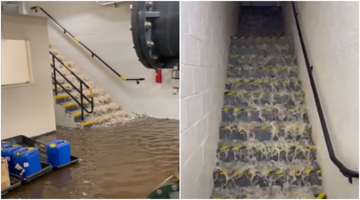 Water cascading into the basement of Prospect Park Zoo on Sept. 29 - submerging the zoo's heat and electrical infrastructure in as much as 25 feet of water